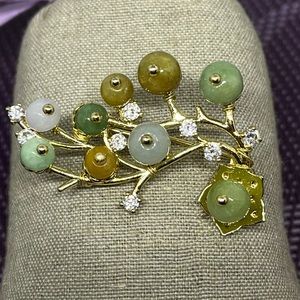 Multi color jade beads clothing pins 14k gold plated on S925 silver